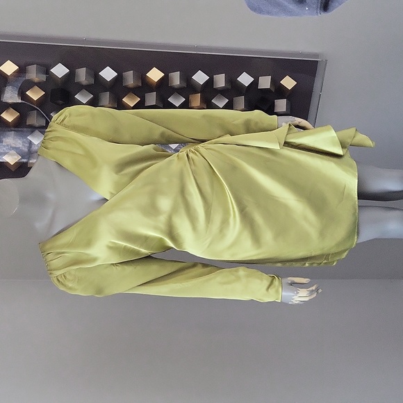 Song of Style Dala Wrap Mini Puff Sleeve Dress Chartreuse SzXL - Picture 4 of 8